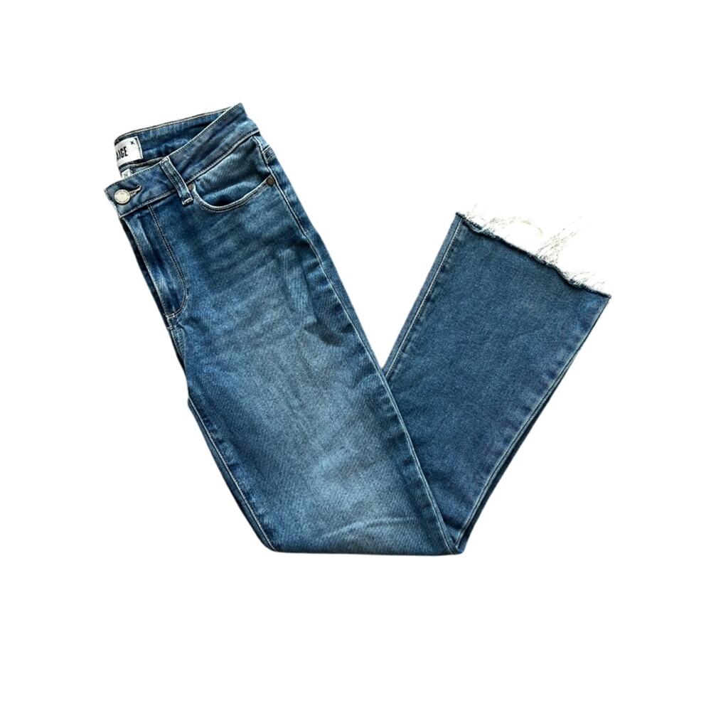 Paige Women’s Rory Crop Flare Jeans In Sylmar Blue Wash Raw Hem High Rise Sz 26 - Picture 11 of 12